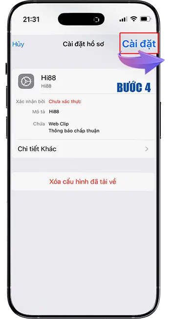 Bước 4: Chọn Cài đặt